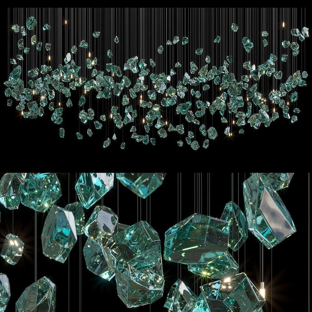 Glass art form lighting chandeliers Villa stairs decorated with crystal custom modern Club Bar Hotel Lobby blue LED lights