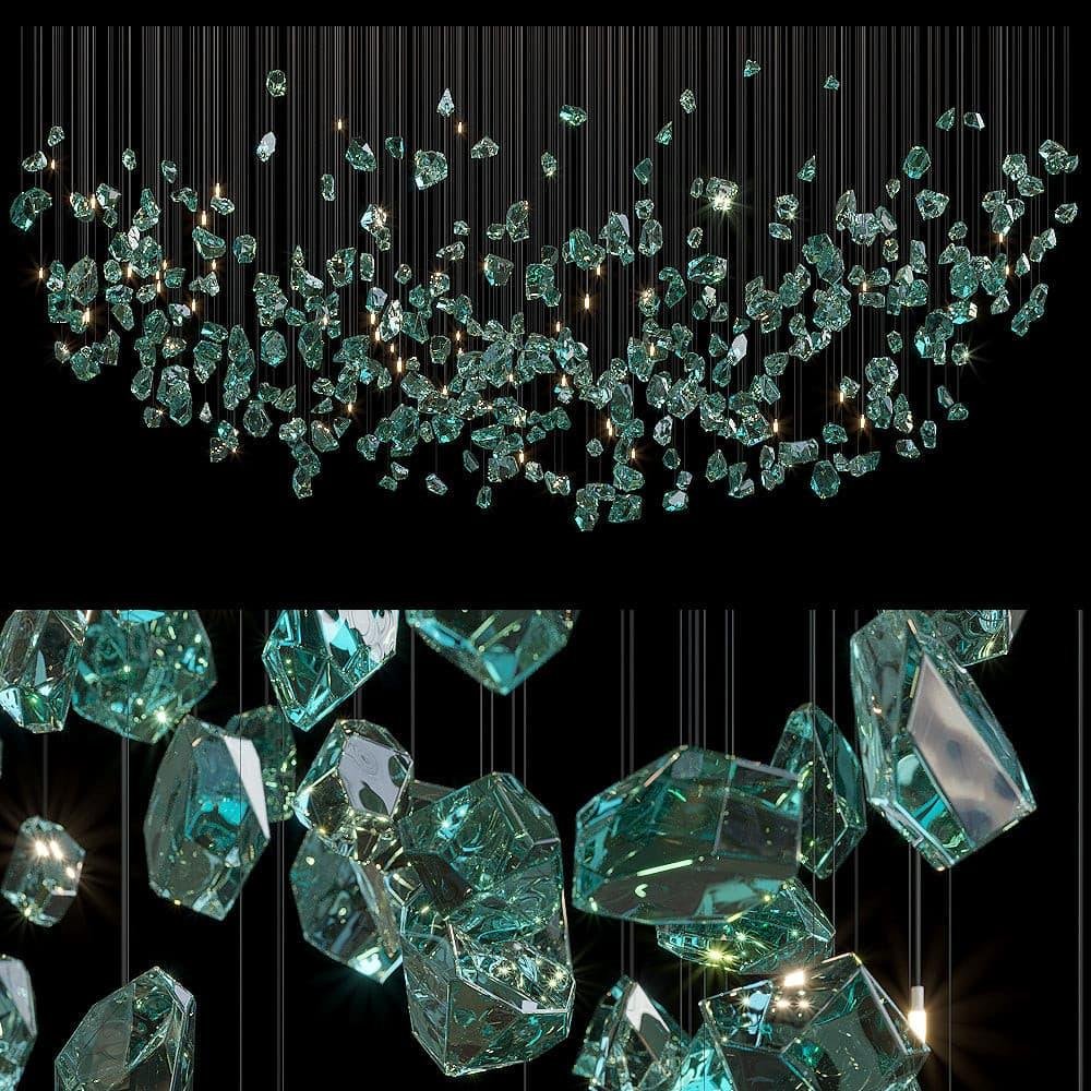 Glass art form lighting chandeliers Villa stairs decorated with crystal custom modern Club Bar Hotel Lobby blue LED lights