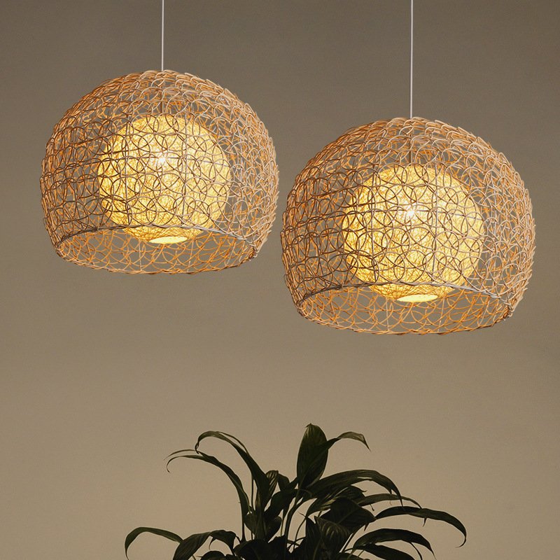Wholesale modern decoration 15W handmade wicker hanging light rattan kitchen bamboo woven lamp chandelier