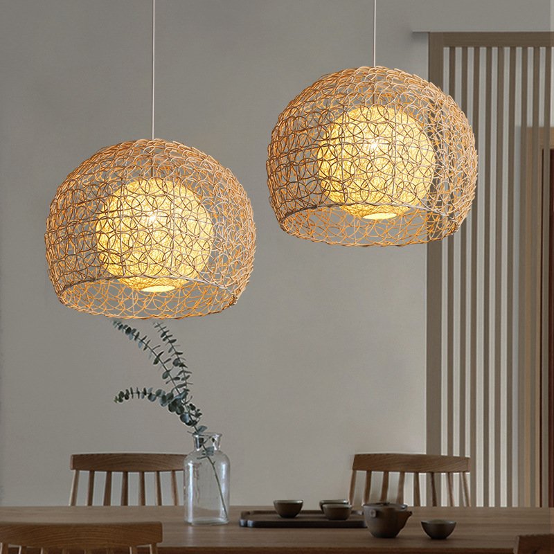 Wholesale modern decoration 15W handmade wicker hanging light rattan kitchen bamboo woven lamp chandelier
