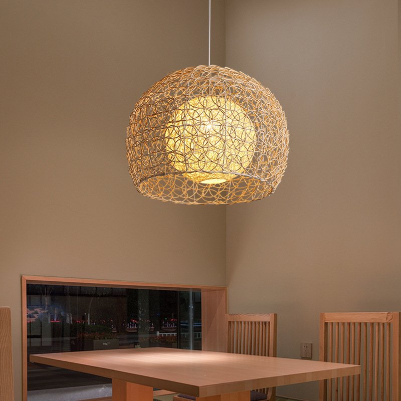 Wholesale modern decoration 15W handmade wicker hanging light rattan kitchen bamboo woven lamp chandelier