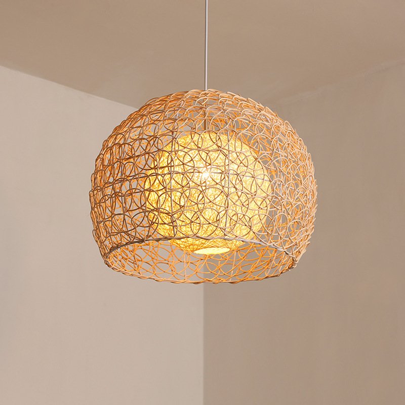Wholesale modern decoration 15W handmade wicker hanging light rattan kitchen bamboo woven lamp chandelier