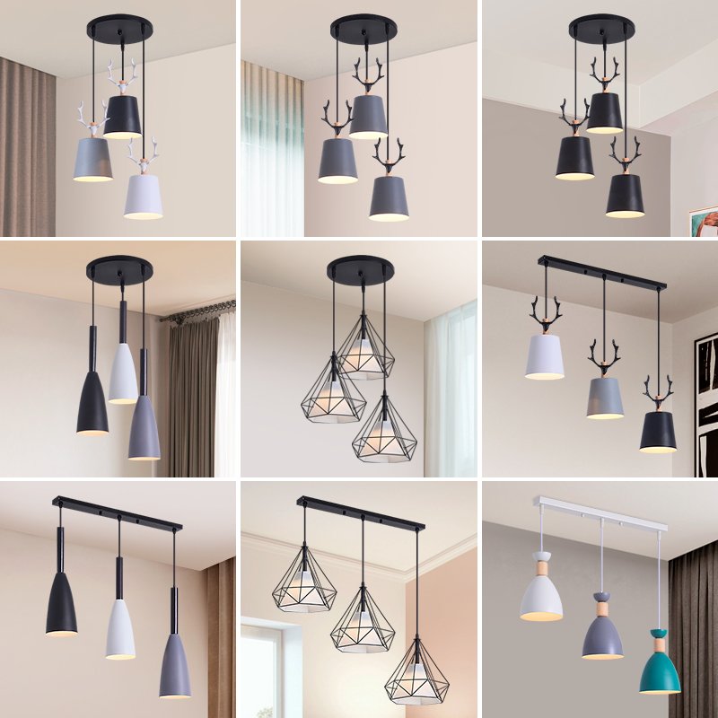 Metal Pendant Lamp Indoor Loft Ceiling Light Modern Nordic Industrial 3 Heads Led Chandeliers Light For Restaurant Coffee Bar