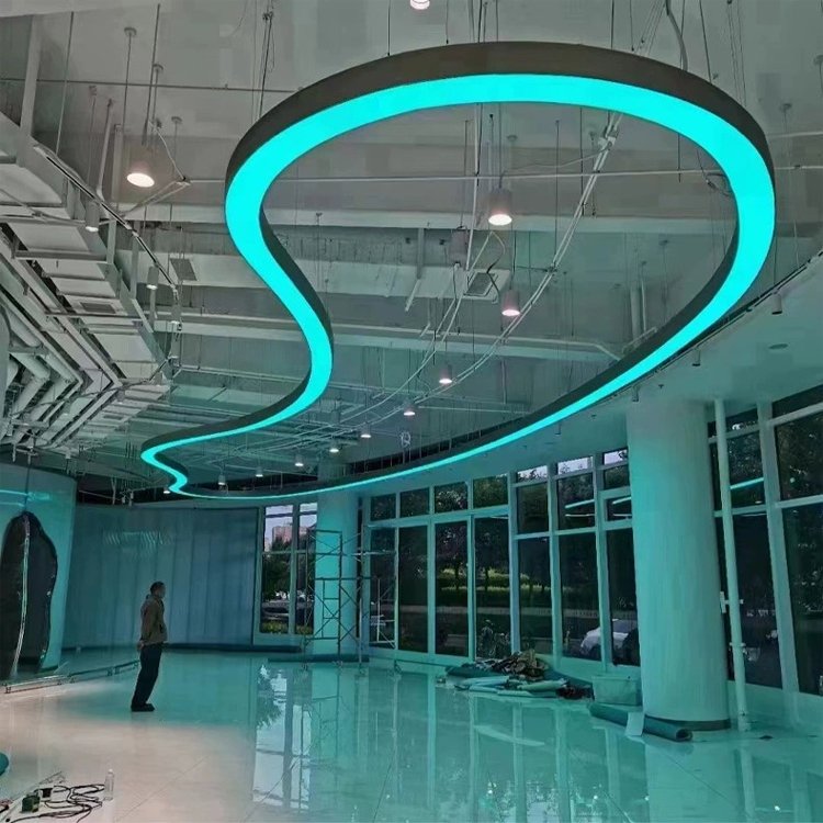 Modern Linear hanging light chandelier kitchen counter lighting commercial rectangular pendant lights for office Supermarkets