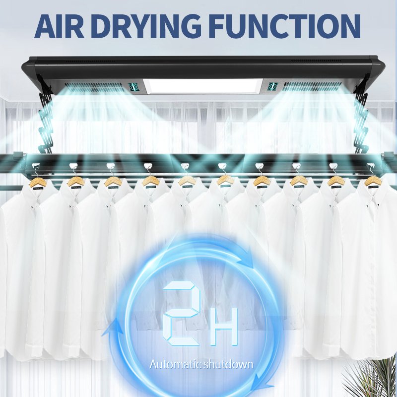 Smart Electric Heated Clothes Hanger LED Lighting Adjustable Household Ceiling Mount Clothes Drying Rack Singapore Aluminum