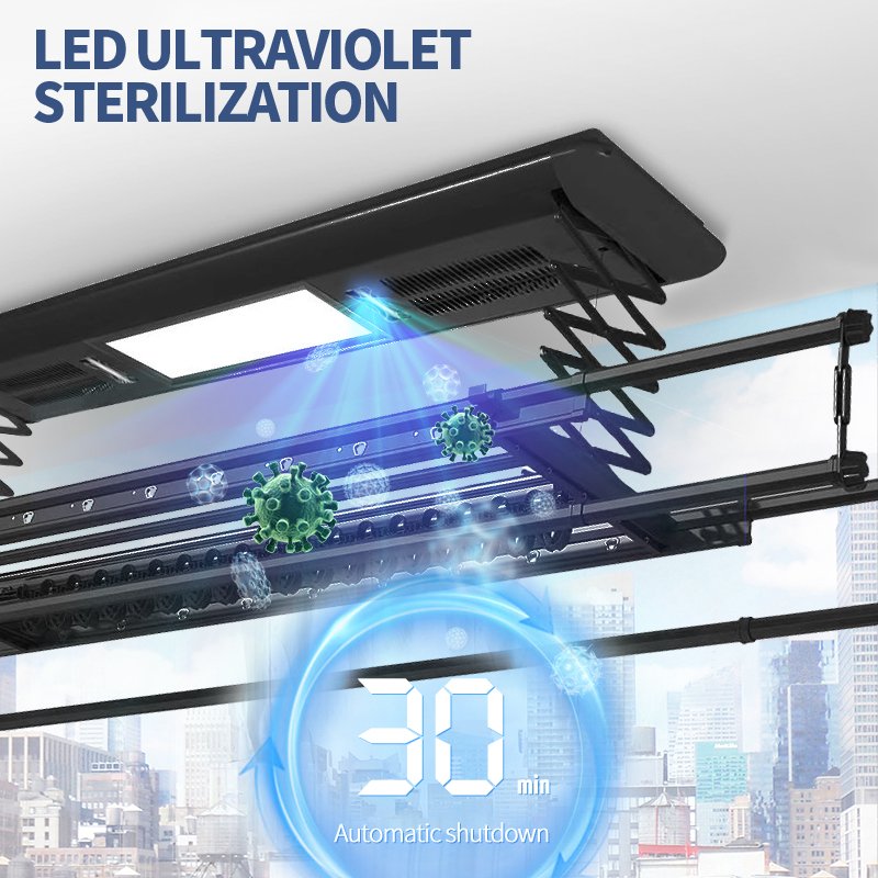 Smart Electric Heated Clothes Hanger LED Lighting Adjustable Household Ceiling Mount Clothes Drying Rack Singapore Aluminum