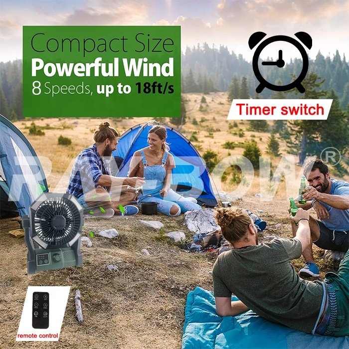 8 Speeds Battery Operated 20000mAh Remote Control Camp Ceiling Outdoor Fan Portable Desktop USB Rechargeable Outdoor Camping Fan