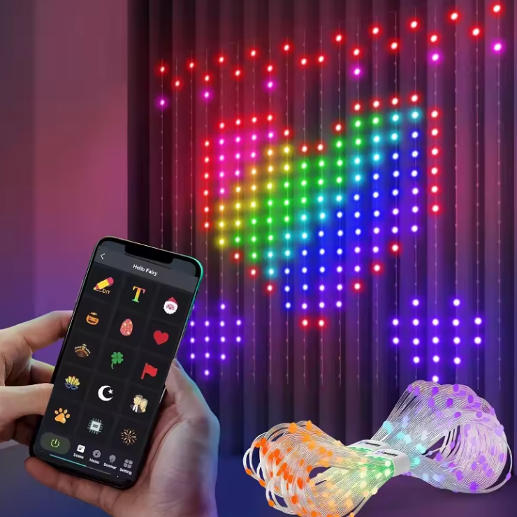 Smart RGBWCW LED Outdoor Christmas Lights DIY App-controlled Picture Text Display Christmas Pendant Chandelier Permanent Light