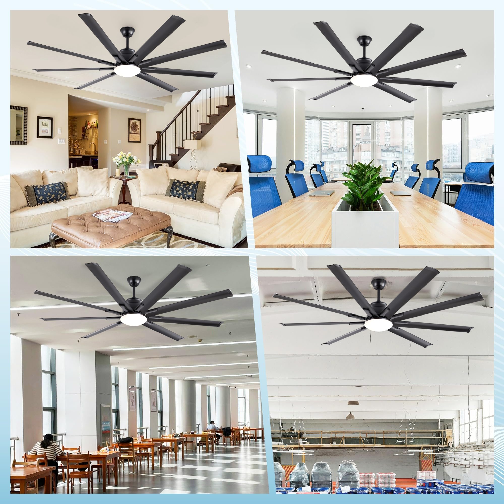 72 Inch Big Aluminum Blades Ceiling Fan Indoor Outdoor Large Industrial LED Ceiling Fan Light
