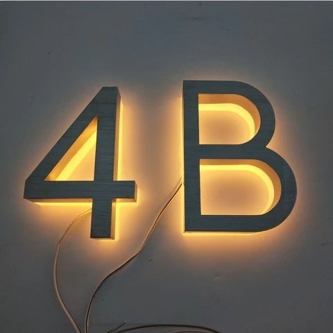 Custom LED House Number Outdoor Waterproof Stainless Steel Metal Door Plates Number Apartment Hotel Lighted Address Plaque Sign