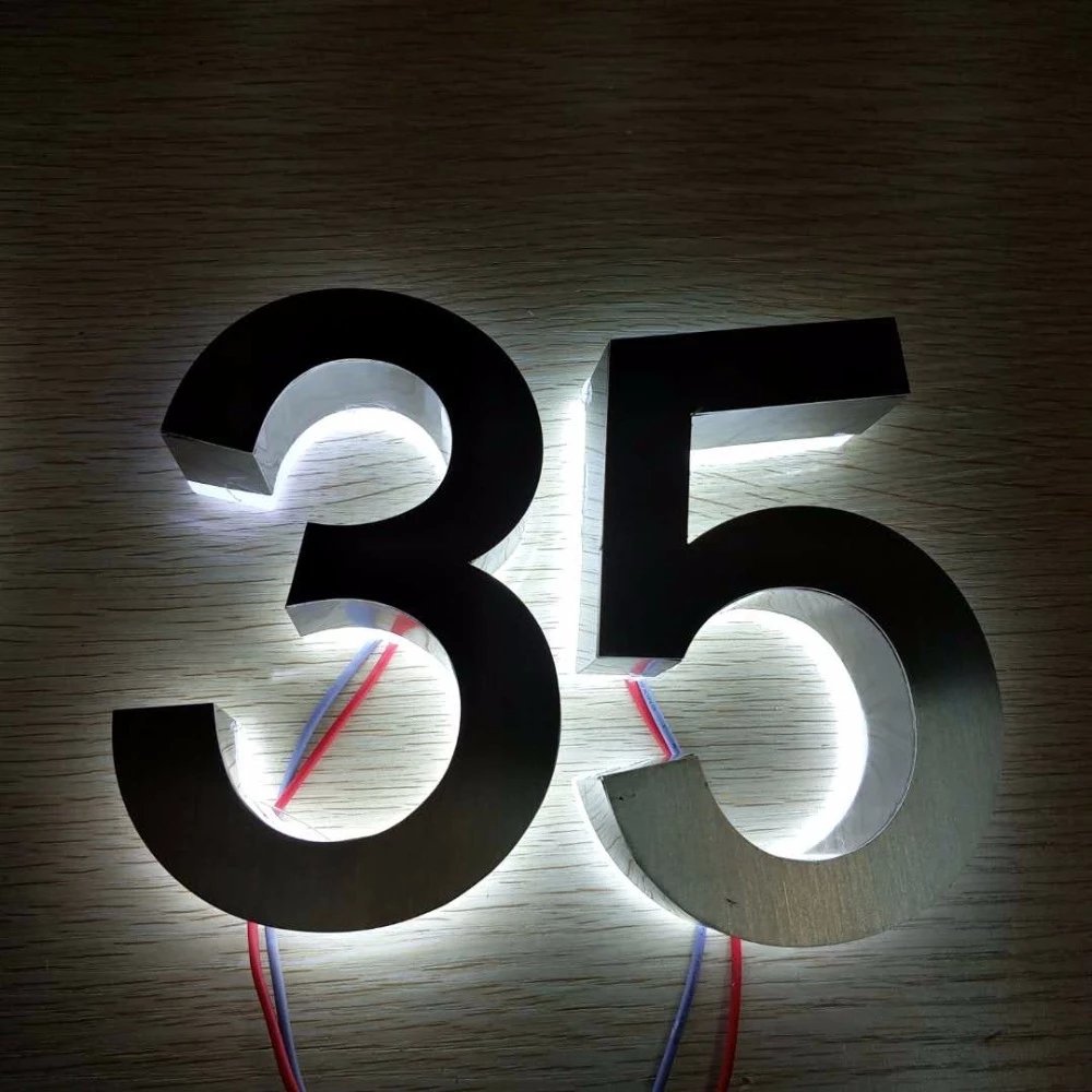 Custom LED House Number Outdoor Waterproof Stainless Steel Metal Door Plates Number Apartment Hotel Lighted Address Plaque Sign