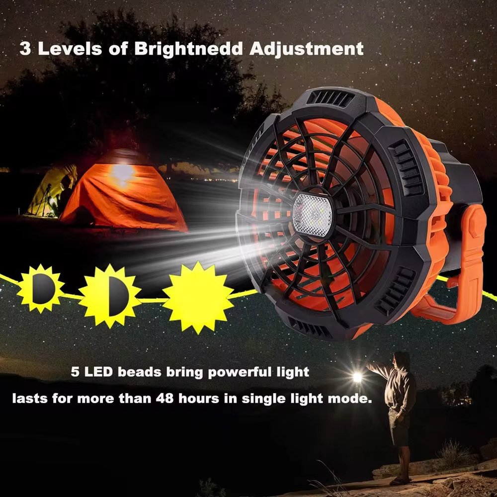 2-in-1 Rechargeable 5200mAh LED Lantern Light Outdoor Camping & Hiking Ceiling Fan with Flexible Cooling for Car & RV