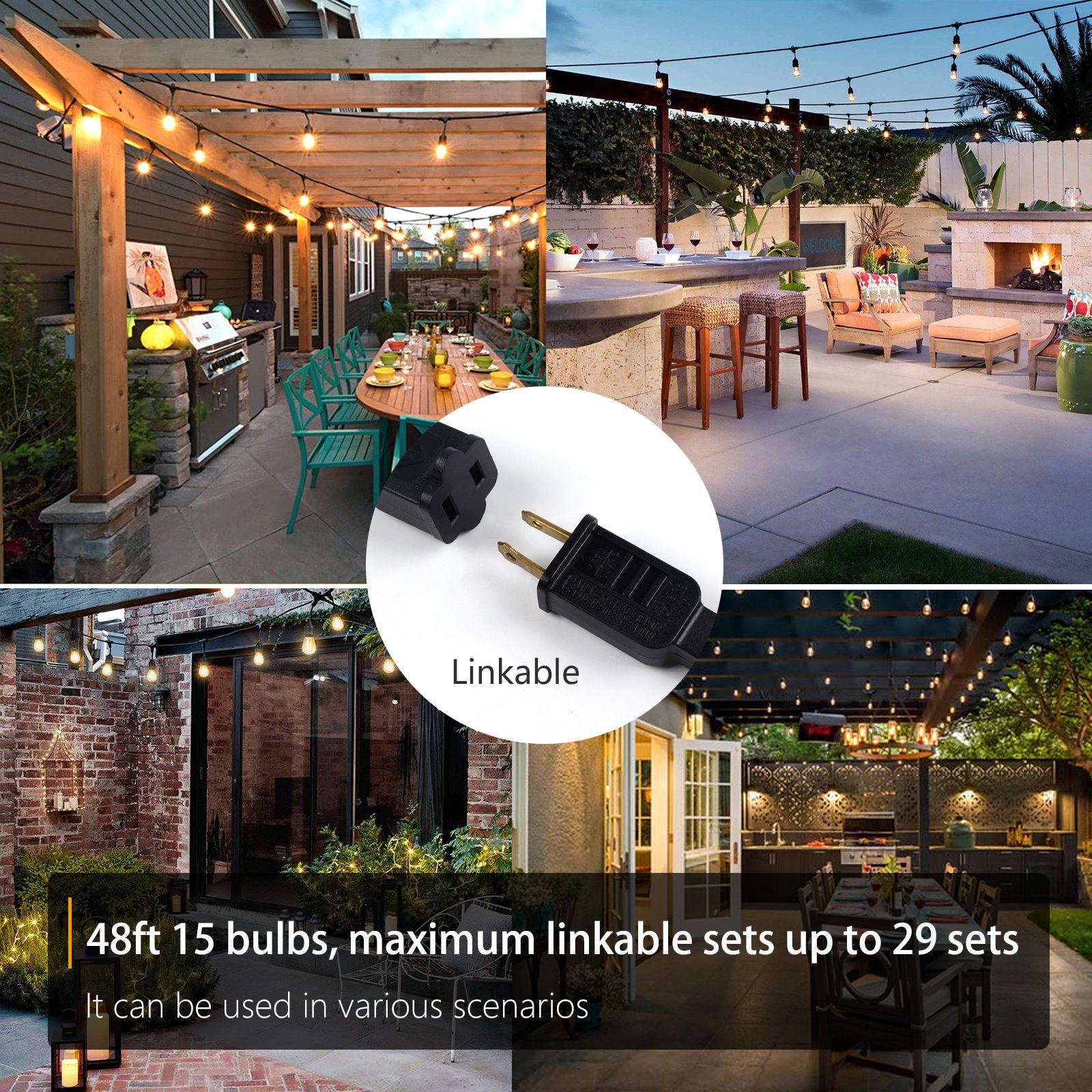 Wholesale manufacturer supply ETL Listed 48FT 24 bulbs dimmable outdoor bulb string lights for wedding ceiling