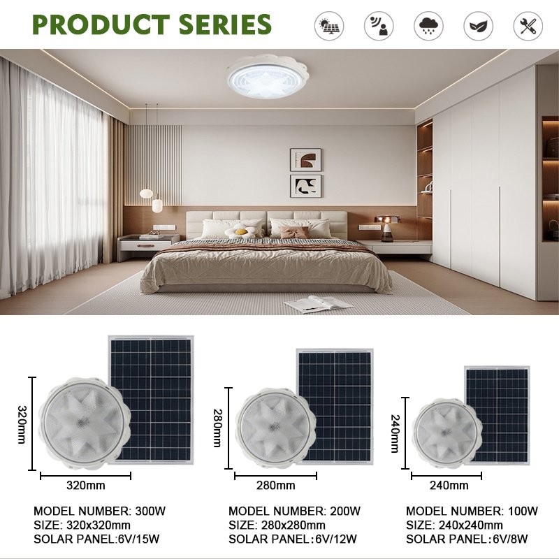 Outdoor waterproof household indoor outdoor LED solar lamp 50w -300w IP65 Solar Ceiling Light With Remote Control