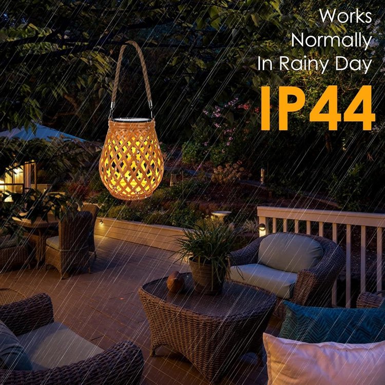 Solar hanging lantern garden lights led night lights outdoor Christmas tree Retro Weaving Chandelier Bamboo Rattan Pendant lamp