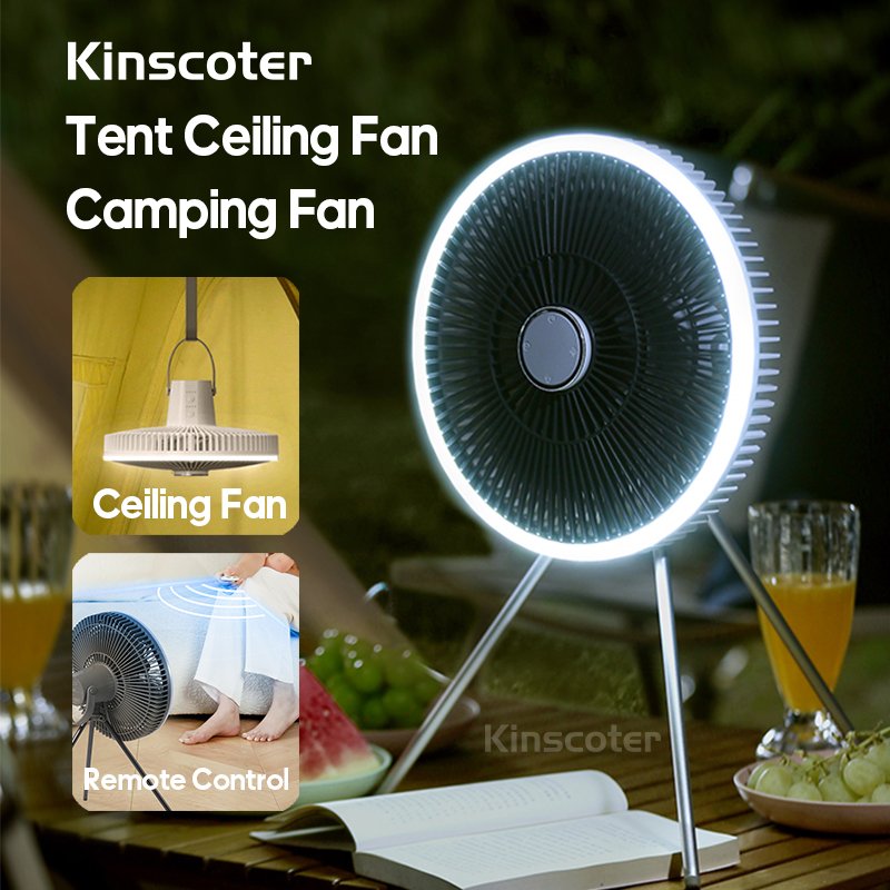 Kinscoter Air Cooler Portable Fan USB LED Ceiling Fan Outdoor 10000Mah Rechargeable Fan For Camping