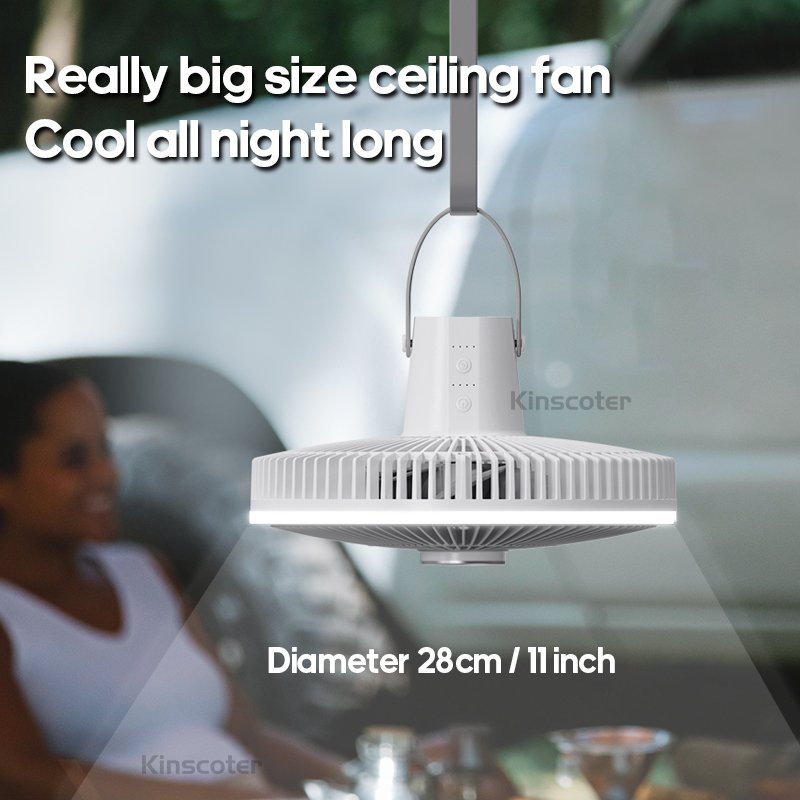 Kinscoter Air Cooler Portable Fan USB LED Ceiling Fan Outdoor 10000Mah Rechargeable Fan For Camping