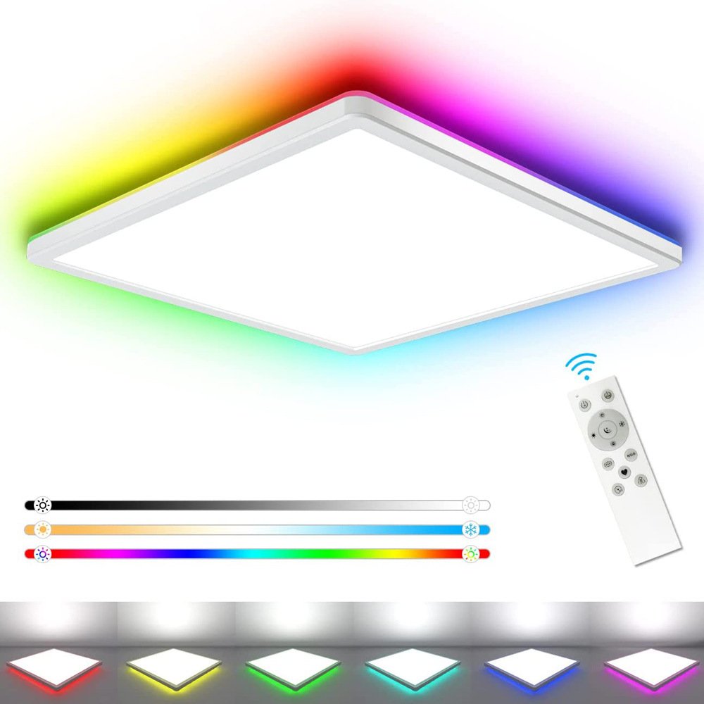 LED Bedroom Ceiling Light Living Room Smart Light-24w Recessed Mount RGB Backlight Flat Round Lights