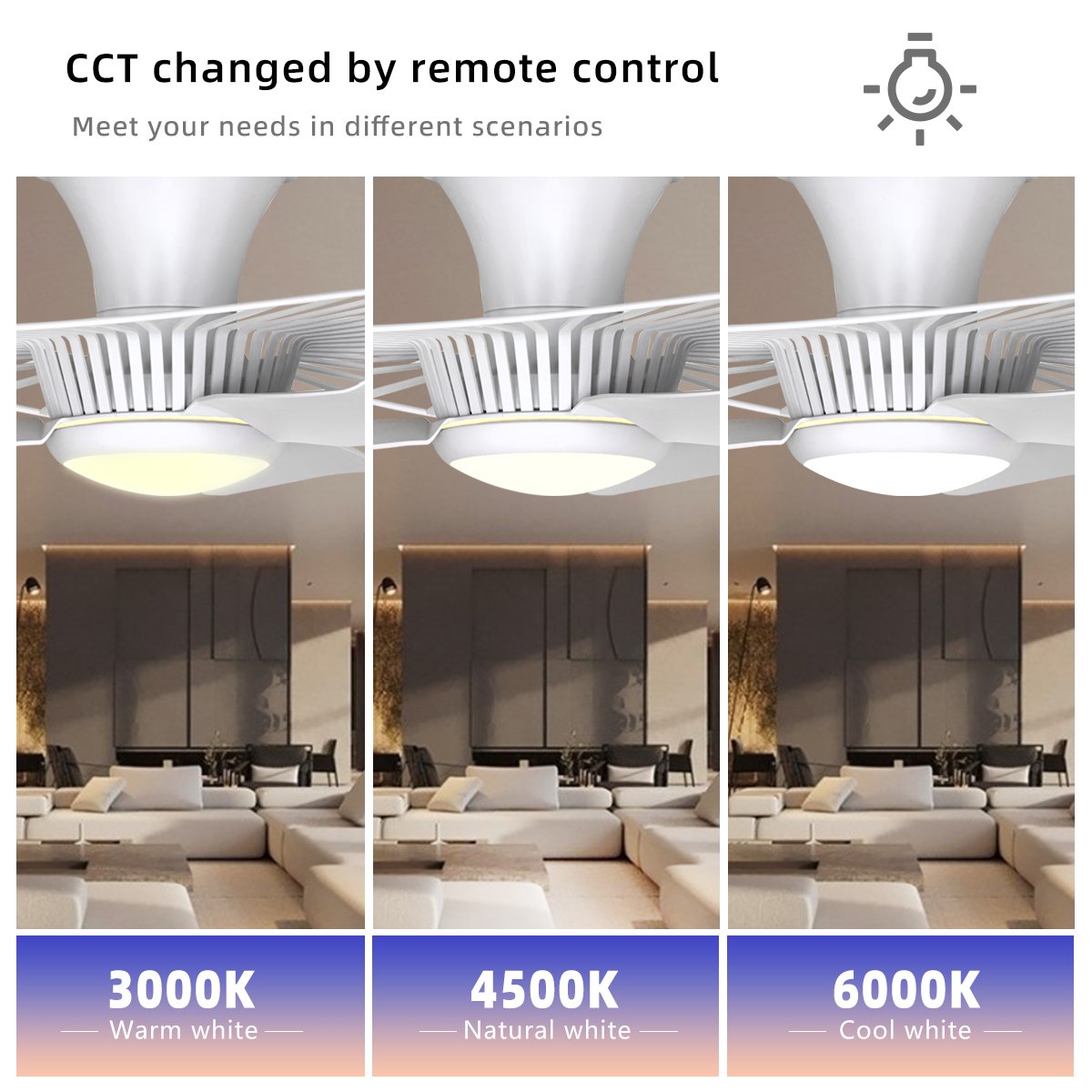 Morden LED Ceiling Lamp Fan Bladeless 3 Colors Dimmable Enclose LED Ceiling Fans With Light Remote Control