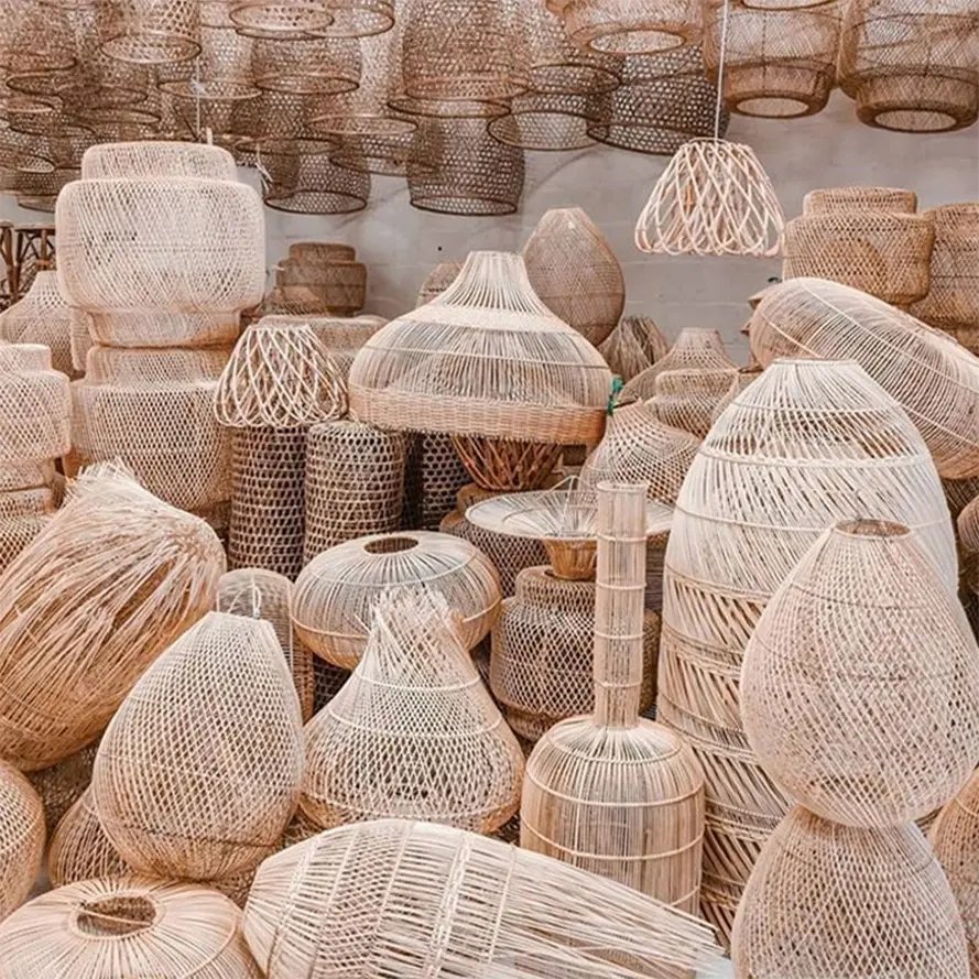 Lampshade Hanging Chandelier Pendant Lights Wicker Handwoven Hanging Lamp Shades Cover Decor Wholesale Handicraft Rattan Bamboo