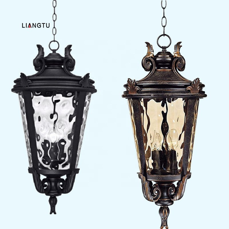 American Style Chandeliers Vintage Decorative glass die cast aluminum shade pendant light outdoor hanging ceiling light