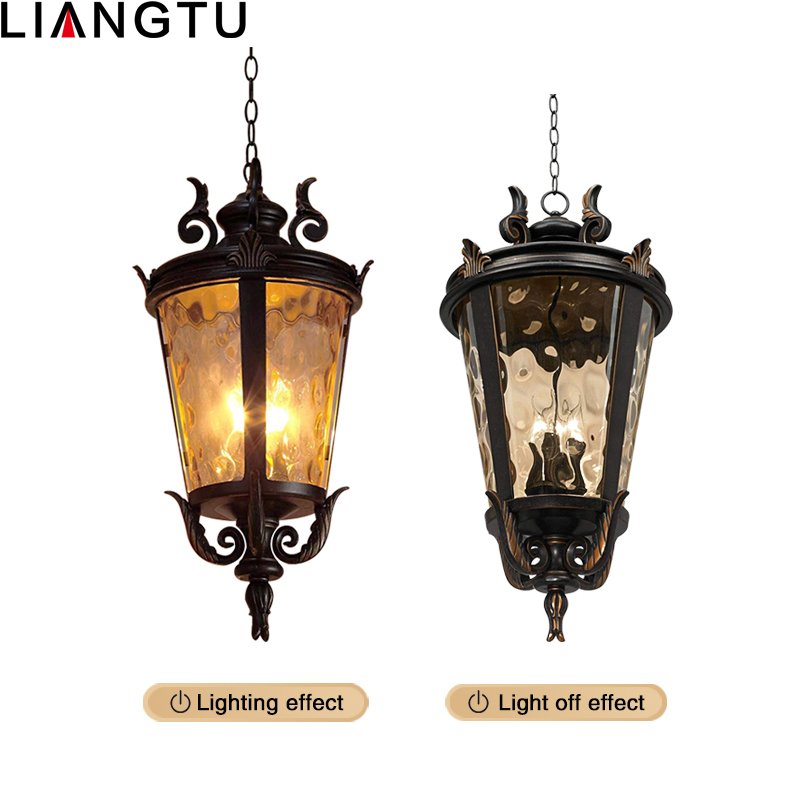 American Style Chandeliers Vintage Decorative glass die cast aluminum shade pendant light outdoor hanging ceiling light