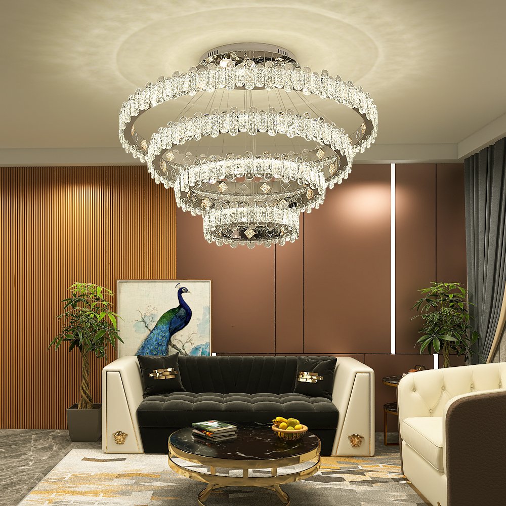 Modern Bedroom Led Crystal 4 Ring Chandelier For Dining Room Chandeliers & Pendant Lights