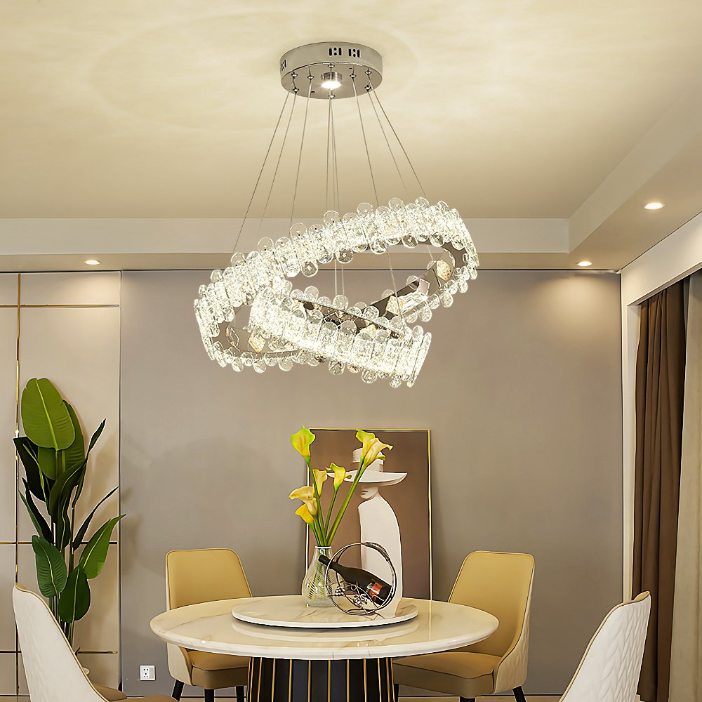 Modern Bedroom Led Crystal 4 Ring Chandelier For Dining Room Chandeliers & Pendant Lights