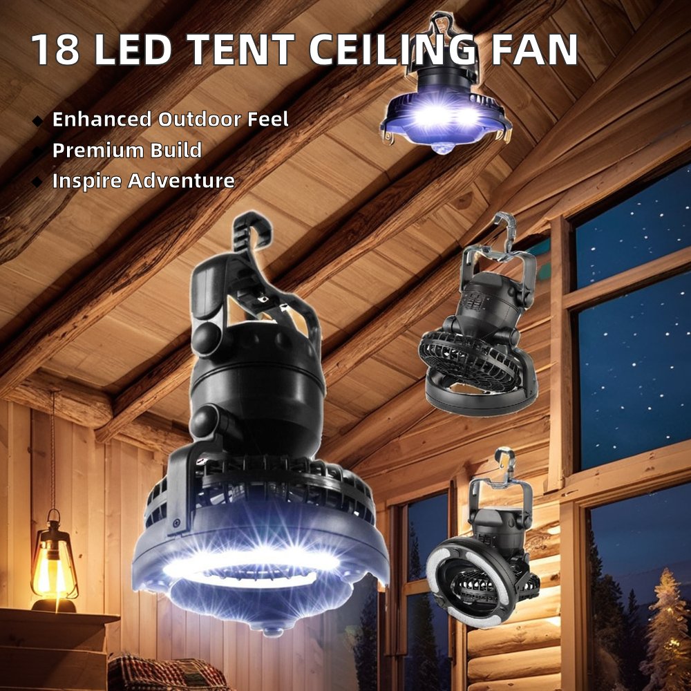 18 LED Flashlight Ceiling Fan White/Black ABS ROHS/IP65 Certified Garden Camping Outdoor Hiking Fishing Tent Lighting