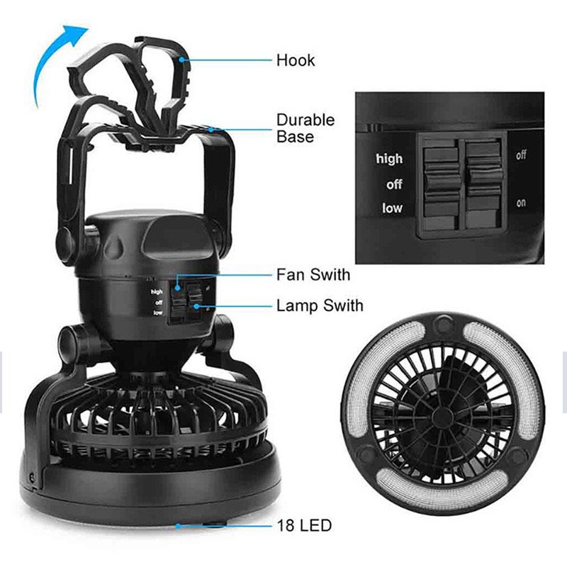 18 LED Flashlight Ceiling Fan White/Black ABS ROHS/IP65 Certified Garden Camping Outdoor Hiking Fishing Tent Lighting