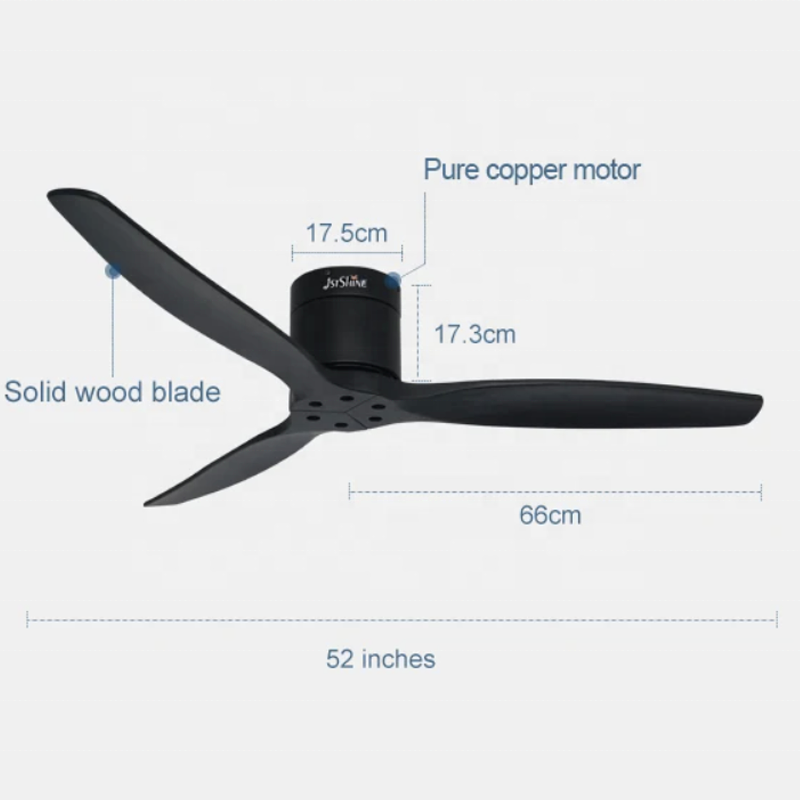 Remote DC Motor modern Ceiling Fans 52 Inch 6 Speeds 3 Wooden Blades Low Noise ceiling fan without light