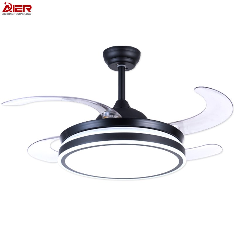 42'' Black Retractable Invisible LED ceiling Fan light With Light And Remote