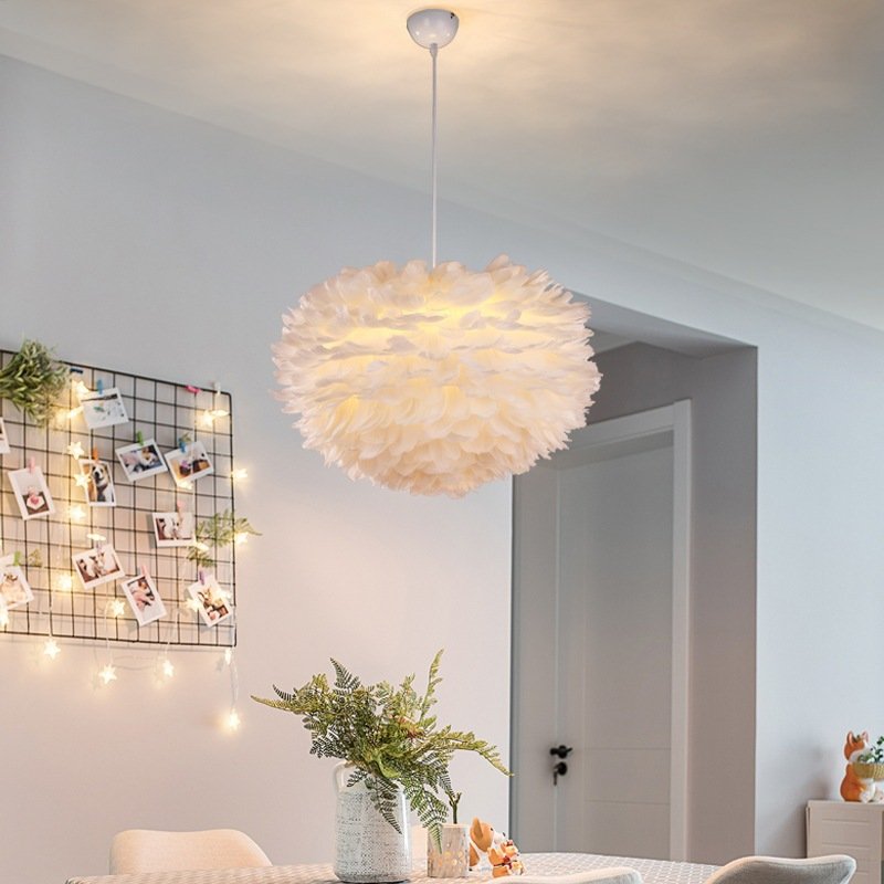 Nordic Feather Pendant Lamp Creative Fairy Hanging Lamp Goose Feather Bedroom Dining Room Loft Chandelier Ceiling Droplight