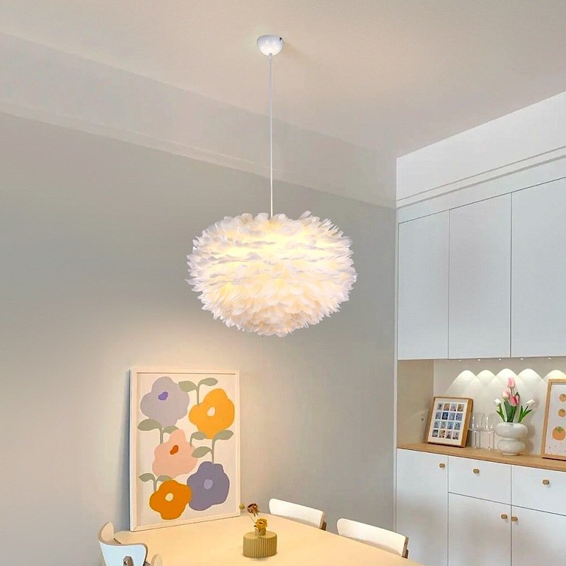 Nordic Feather Pendant Lamp Creative Fairy Hanging Lamp Goose Feather Bedroom Dining Room Loft Chandelier Ceiling Droplight
