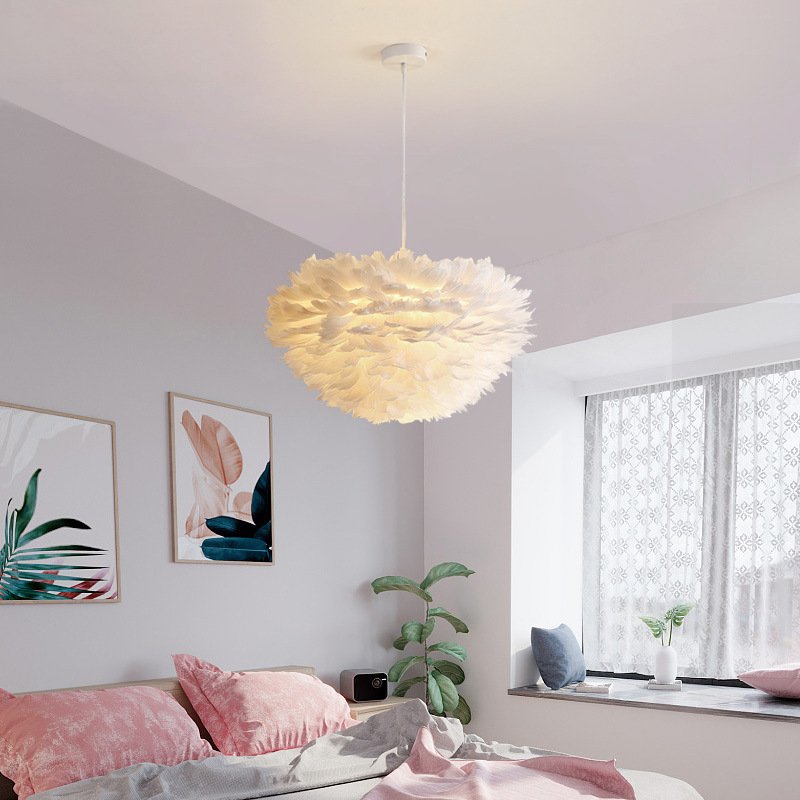 Nordic Feather Pendant Lamp Creative Fairy Hanging Lamp Goose Feather Bedroom Dining Room Loft Chandelier Ceiling Droplight
