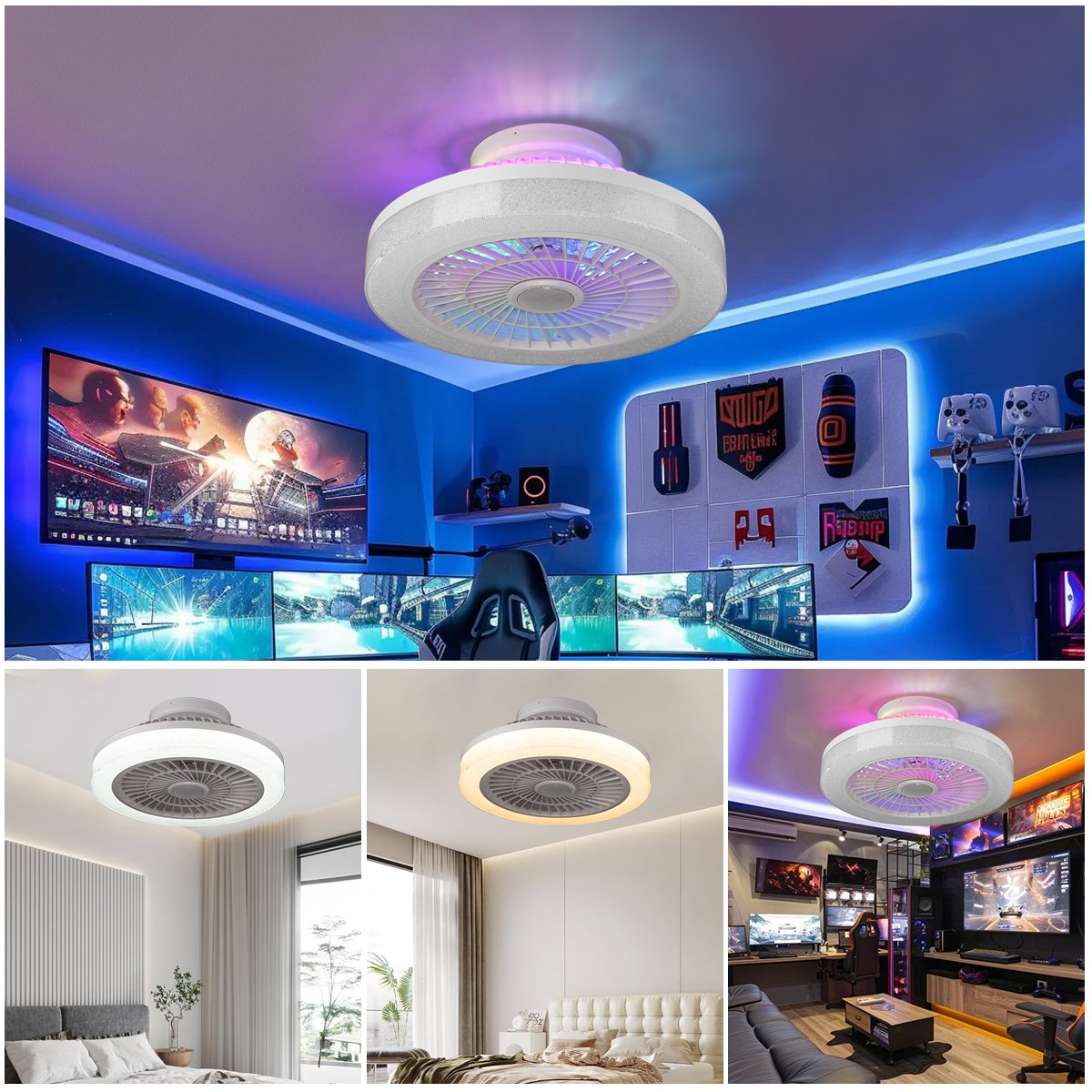 Modern Ceiling Fan lamp DC 20w Design 18 Inch RGBW APP Remote Control LED Ceiling Fans with Lights