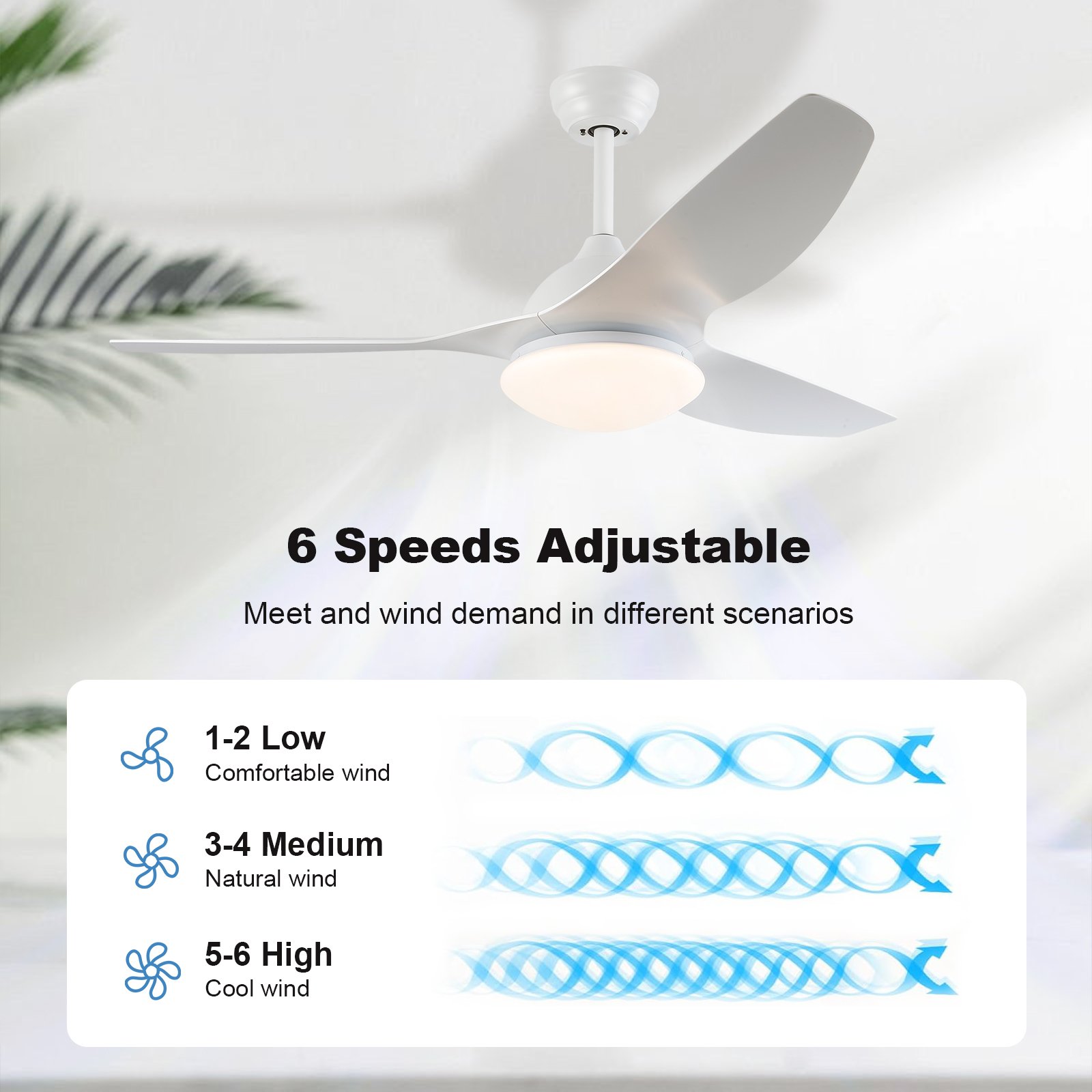 52-Inch White Minimalist Ceiling Fan with Light Dimmable Modern Indoor/Outdoor Ceiling Fan