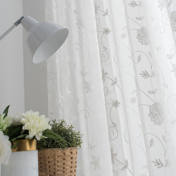 Hot Cheap price living room flower embroidery sheer curtain with lace
