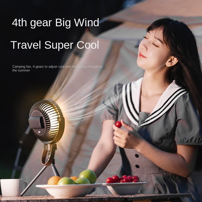 Portable charging folding fan Camping bag Desktop ceiling table fan LED light Outdoor travel fan