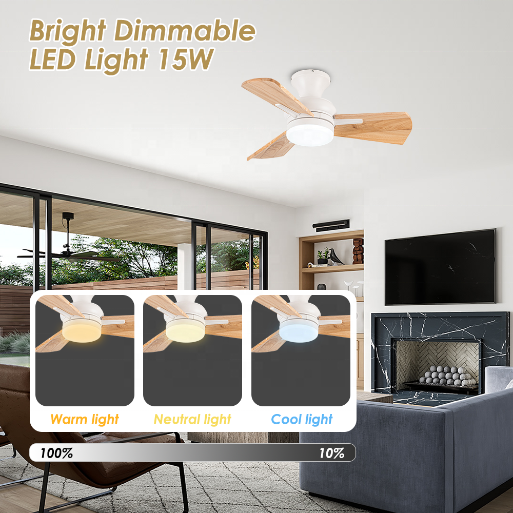 Factory decorative 36" Simple wood Ceiling Fan with Lamp DC Remote Ceiling Fan Light