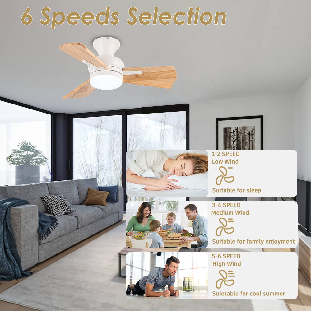 Factory decorative 36" Simple wood Ceiling Fan with Lamp DC Remote Ceiling Fan Light