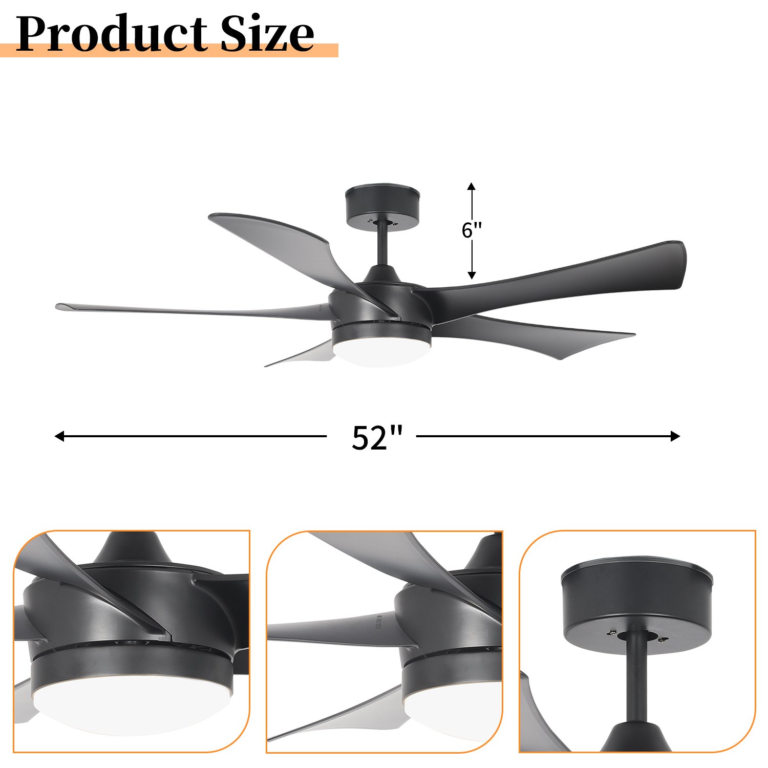 Modern Luxury Electric Ceiling Fan Black 5 Blades ABS Wall Control & Remote for Outdoor for Bedrooms Ceiling Fan with Light