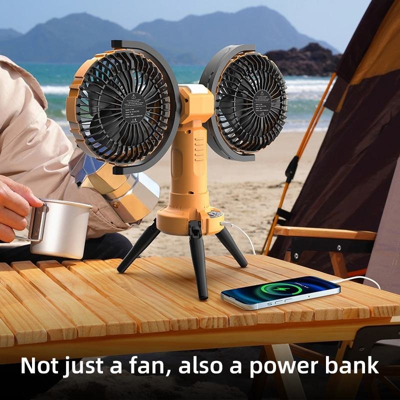 New Portable 8000 mAh rechargeable double heads cordless fishing tent hanging fan, camping fan with LED light