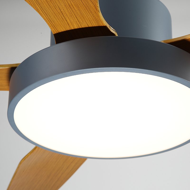 52inch Ceiling Fan Lamp 5 Blade Modern DC Quiet Electric Decorative Indoor Remote Control Wood Grain Ceiling Fan with Light