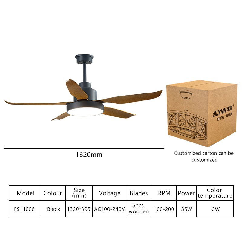 52inch Ceiling Fan Lamp 5 Blade Modern DC Quiet Electric Decorative Indoor Remote Control Wood Grain Ceiling Fan with Light