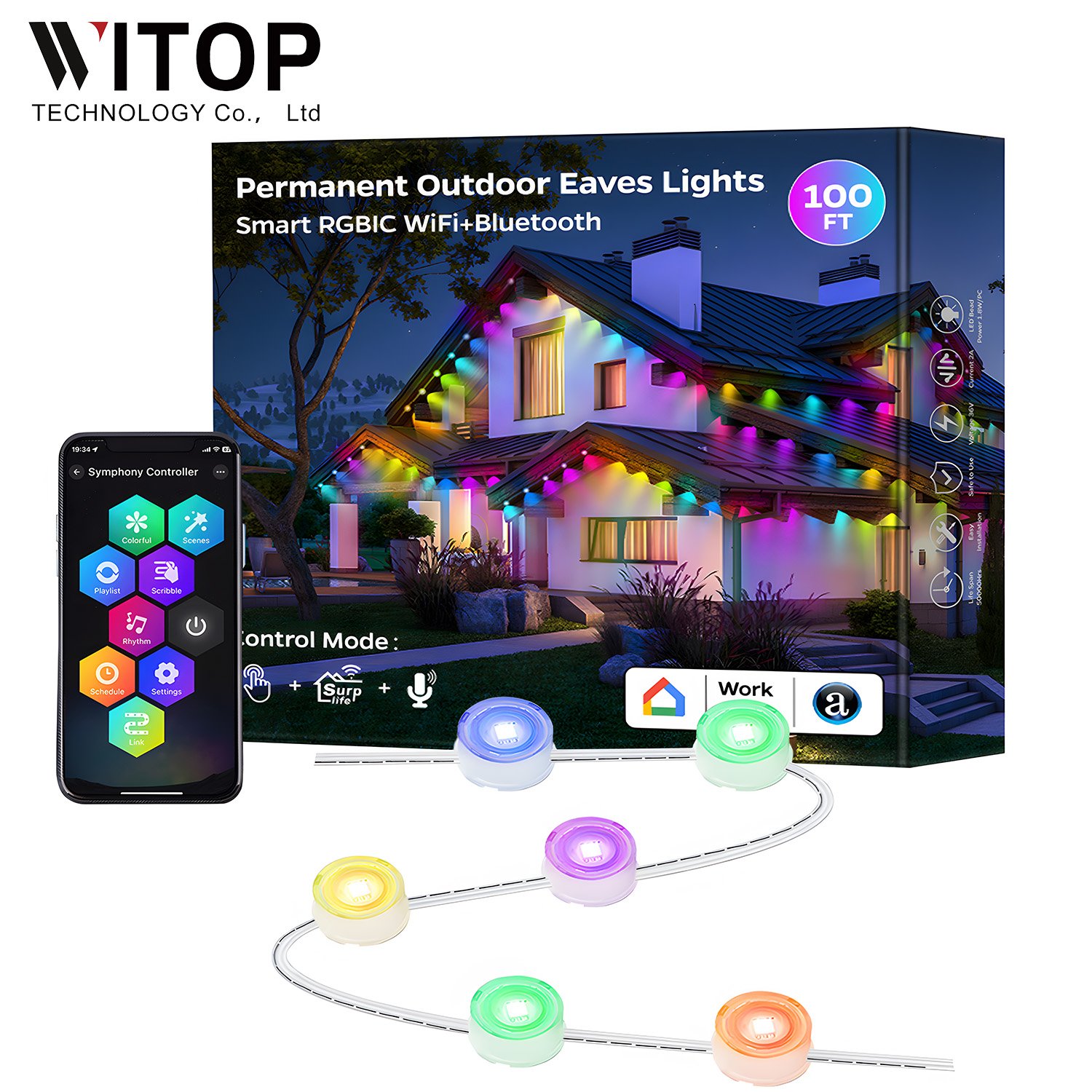 36v String Light IP67 Waterproof Point Lights 50ft 100ft RGBIC Pixel For Christmas Festival Outdoor Under Eave Lights