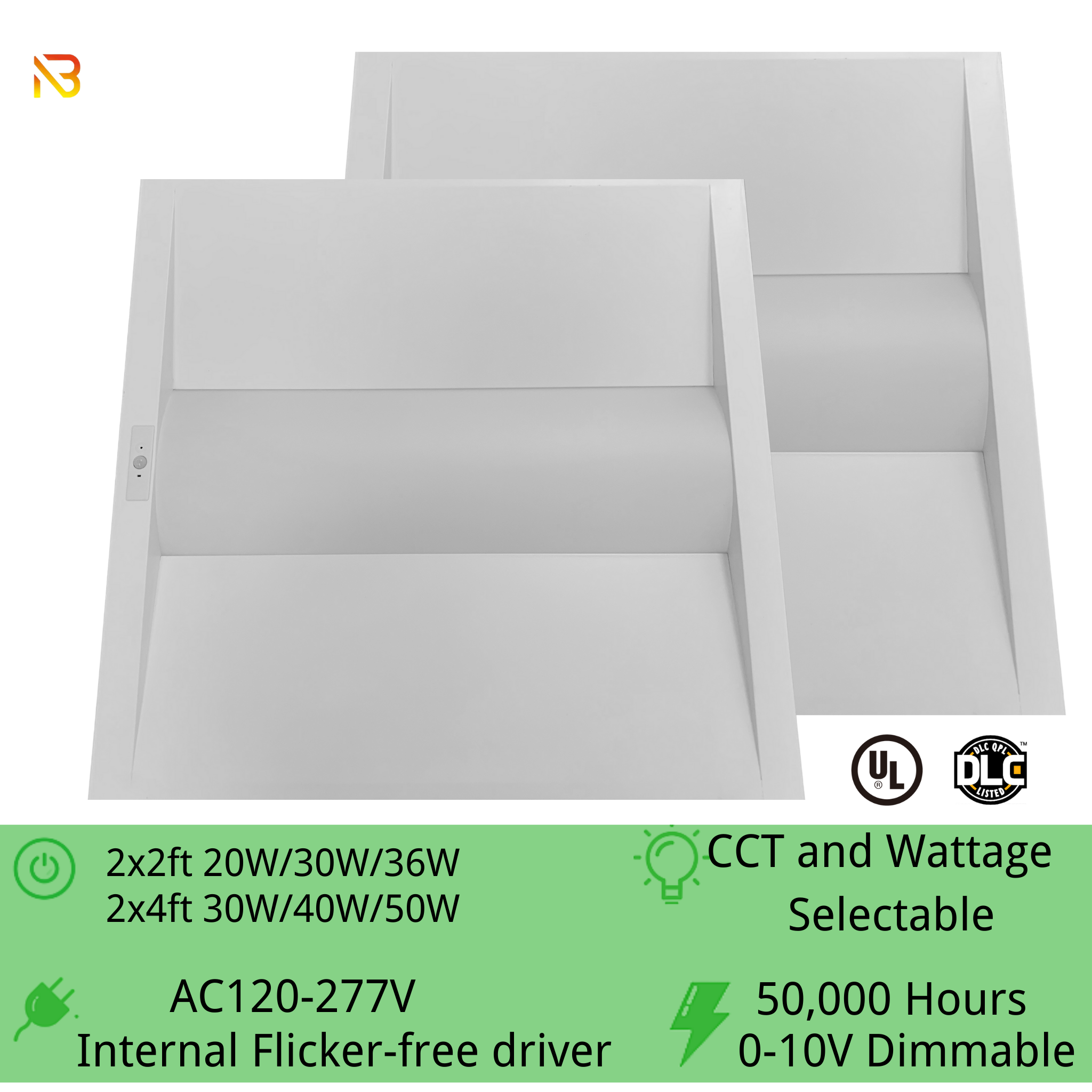 ETL DLC Listed Watt Selectable 2X2 2X4 2FT 4FT 40w 4000lm recessed backlit troffer panel lights