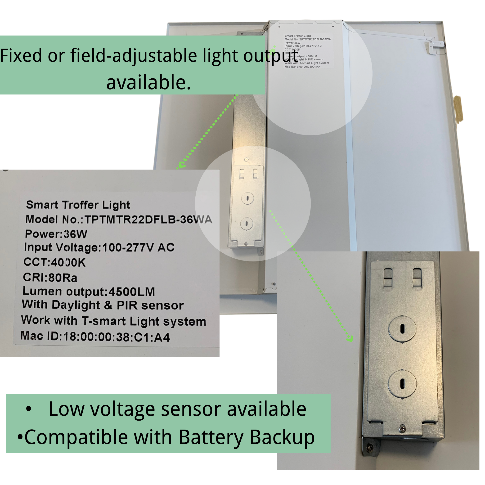 ETL DLC Listed Watt Selectable 2X2 2X4 2FT 4FT 40w 4000lm recessed backlit troffer panel lights