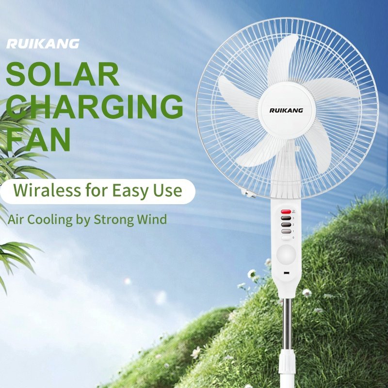 16 Inch AC/DC Operation Metal Grill 5 Blades With Output USB and LED Light Home Electrical Fans Wireless Rechargeable Solar Fan