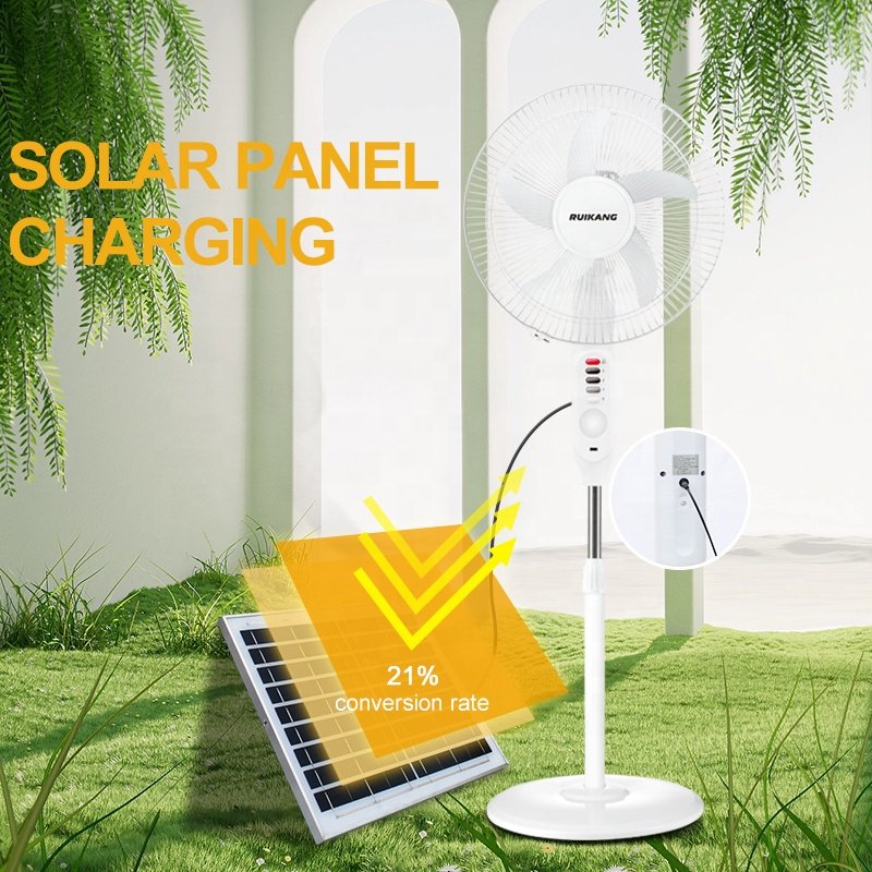 16 Inch AC/DC Operation Metal Grill 5 Blades With Output USB and LED Light Home Electrical Fans Wireless Rechargeable Solar Fan